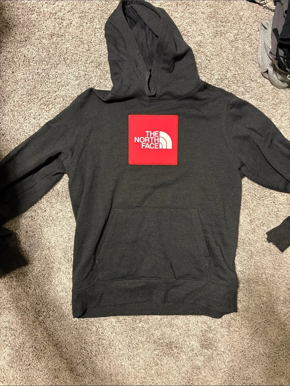 The North Face Black Pullover Hoodie with Red Logo Patch
